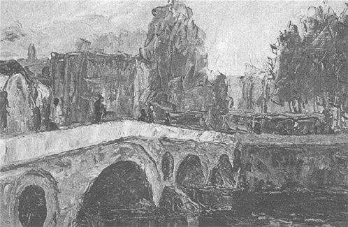 Slavko Medunić: Rimski most, ulje na platnu