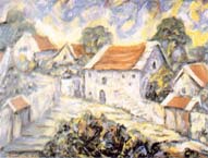 Dragan Kunić: Selo, ulje na platnu, 1996.