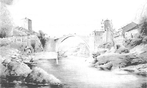 Edmund Misera: Mostar – Stari most 1881., akvarel