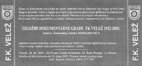 Изложба документарне грађе ФК Вележ 1922-2005.