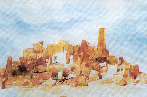 Ahmed Džuvić: Oaza Siva (Egipat), akvarel [Natrag]