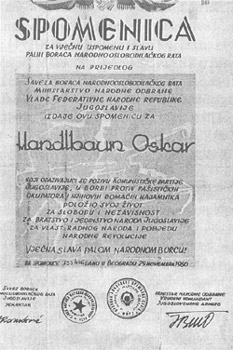 Partizanska spomenica Oskara Mandelbauma