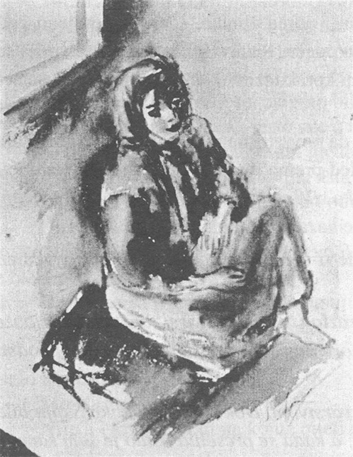Rizah Štetić: Djevojčica, akvarel, 1940.